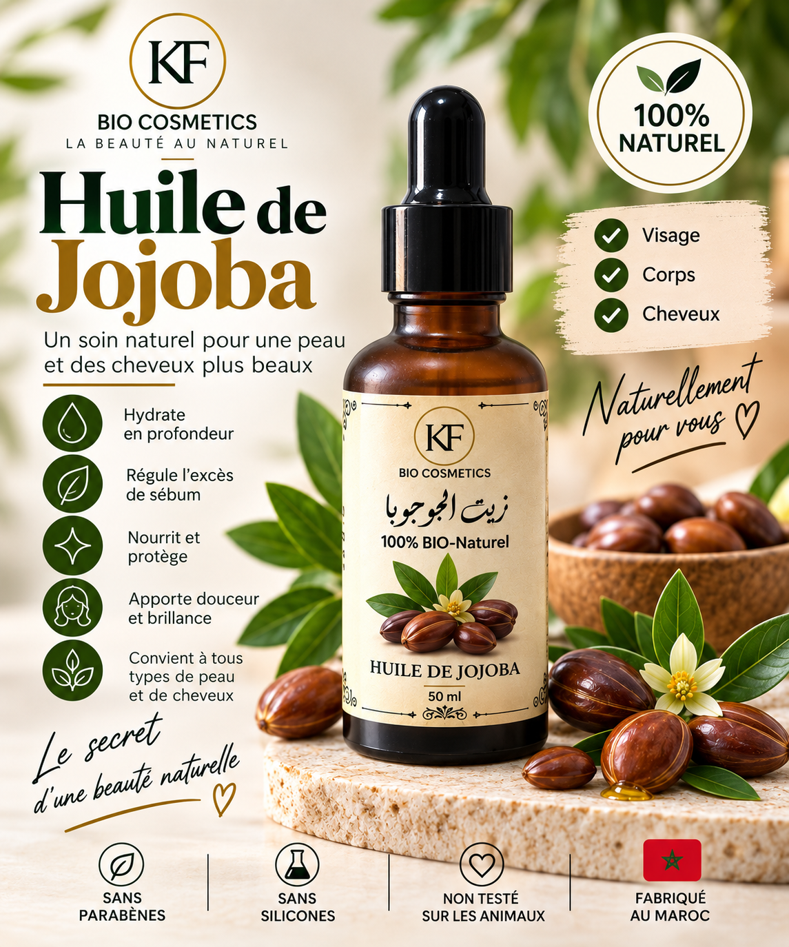 🌿 Huile de Jojoba – 50 ml | KF Biocosmetics